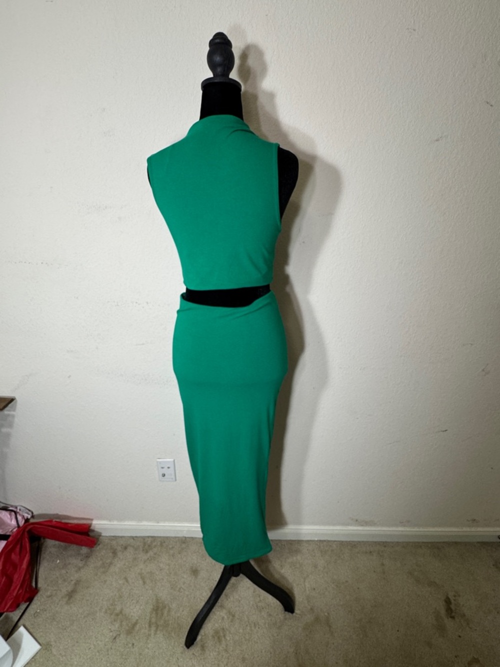 Naked Wardrobe Green 2-Piece Set High Neck Crop & Midi Bodycon Pencil Skirt Sz L - Picture 3 of 7